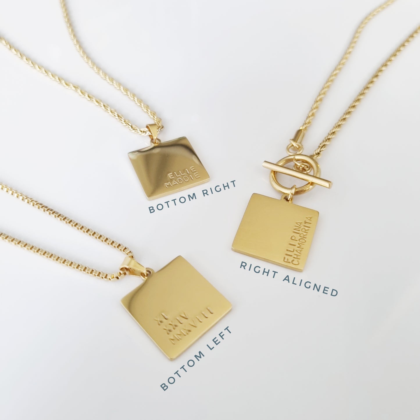Square Hand Stamped Pendant Necklace