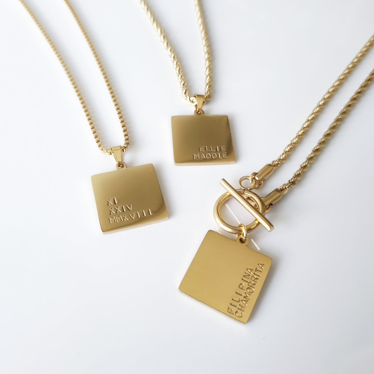 Square Hand Stamped Pendant Necklace