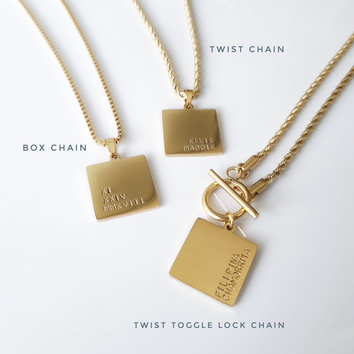 Square Hand Stamped Pendant Necklace