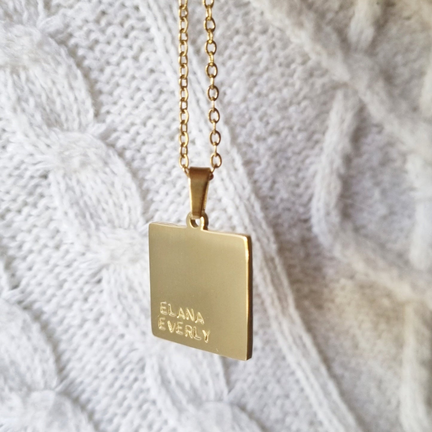 Square Hand Stamped Pendant Necklace