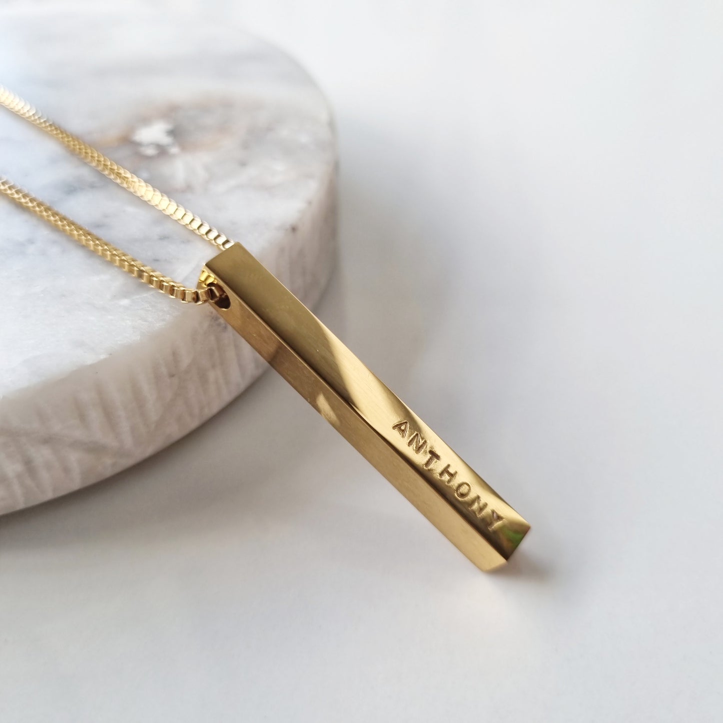 Cara Hand Stamped 3D Vertical Bar Necklace