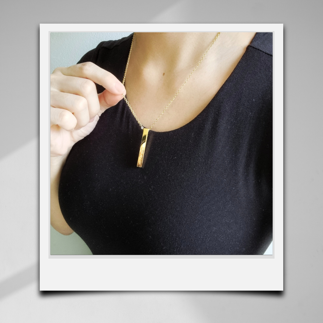 Cara Hand Stamped 3D Vertical Bar Necklace