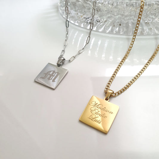 Square Engravable Pendant Necklace