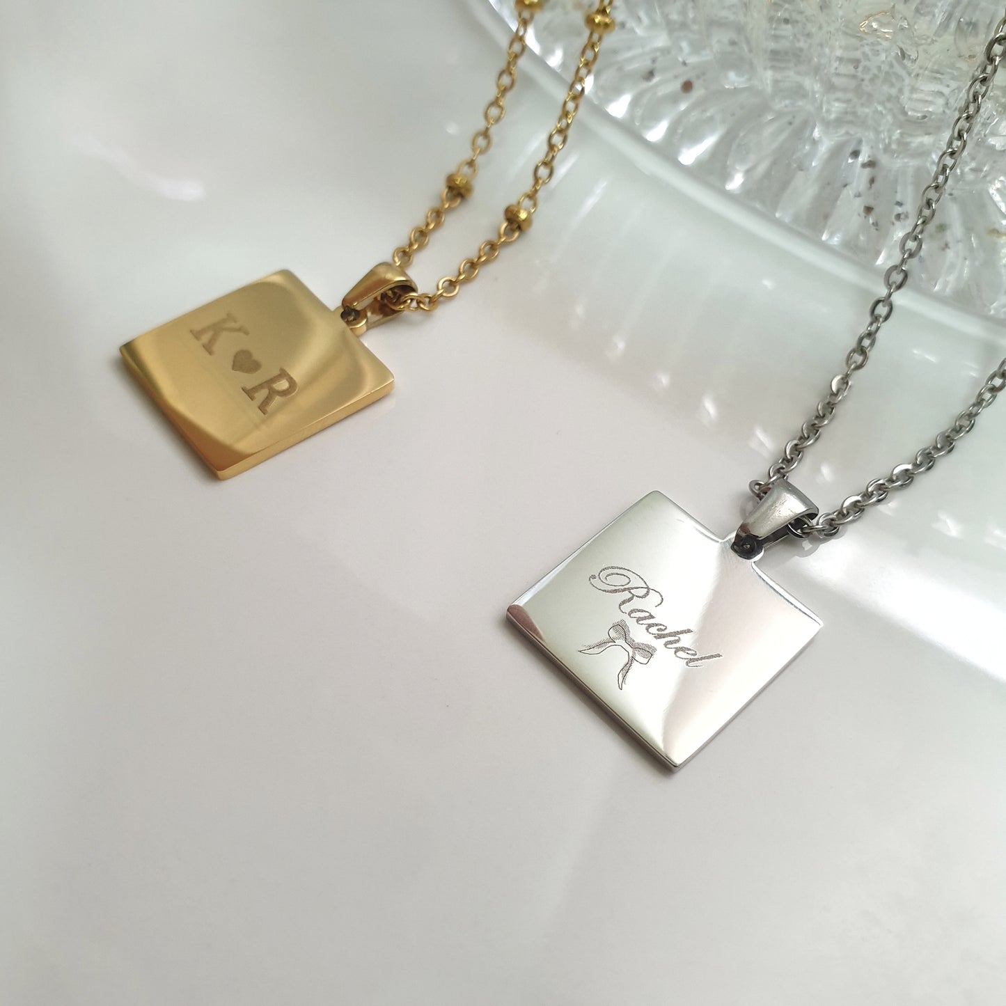 Square Engravable Pendant Necklace