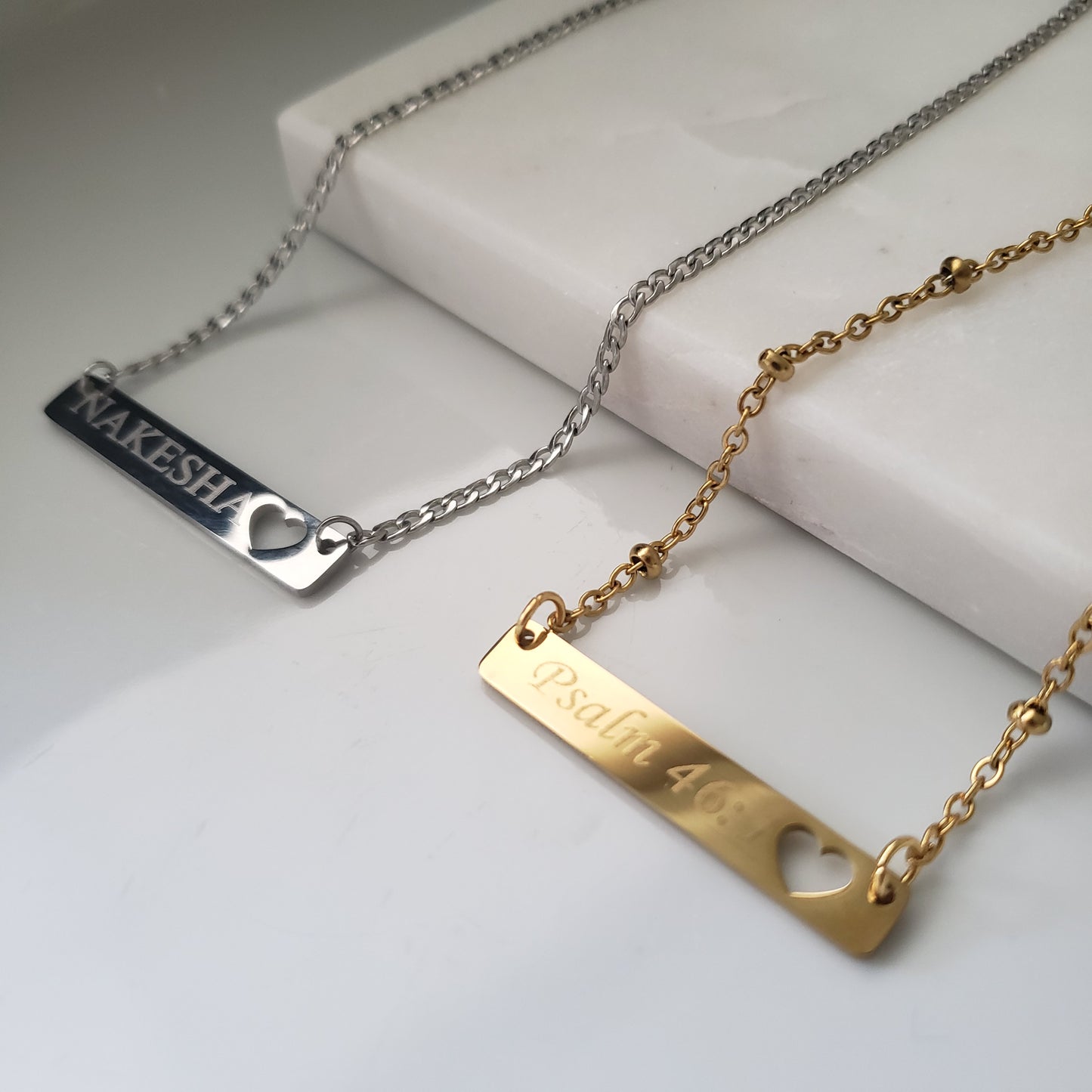 Hallow Heart Bar Engravable Necklace