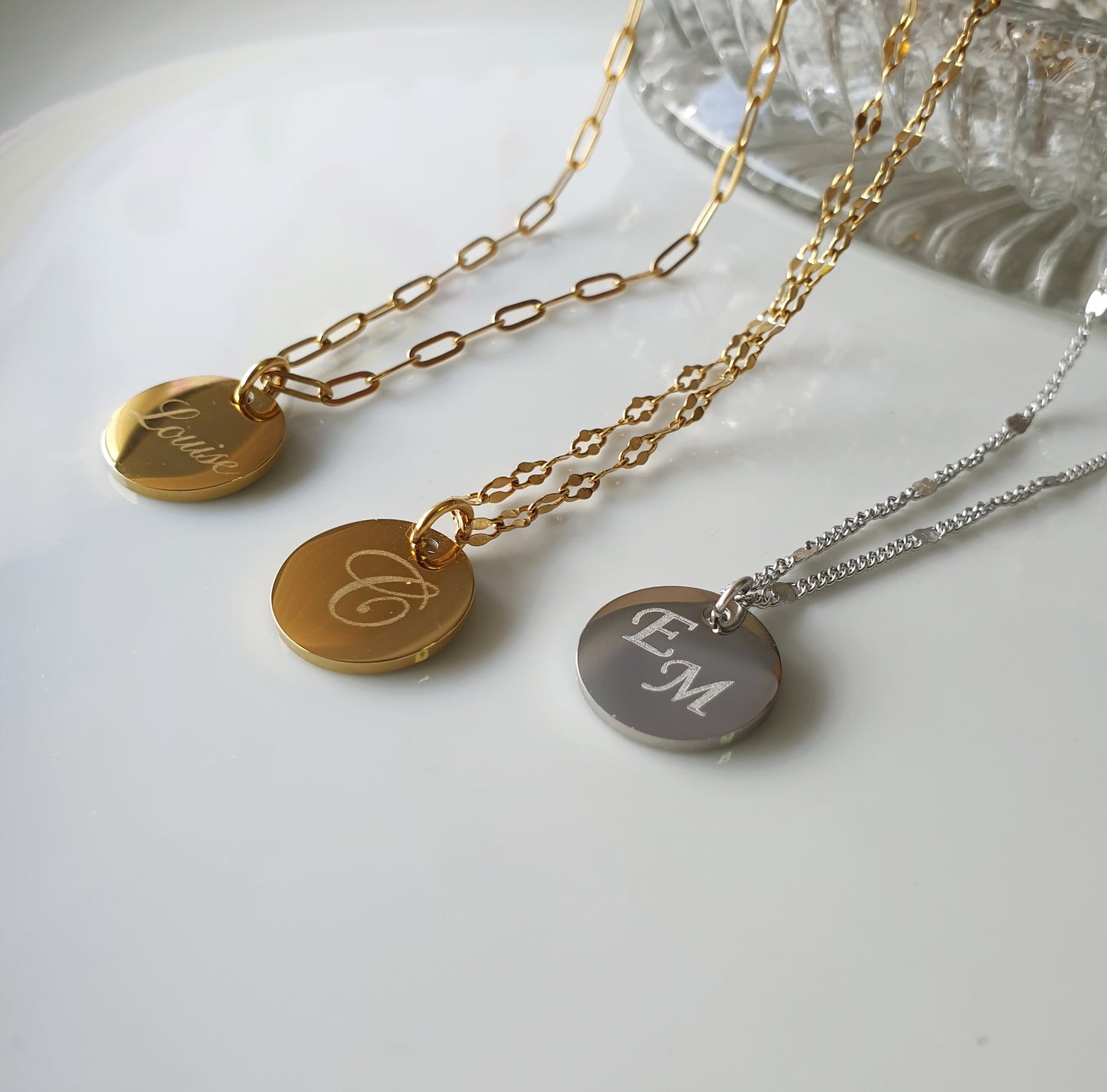 15mm Round Disk Engravable Pendant Necklace