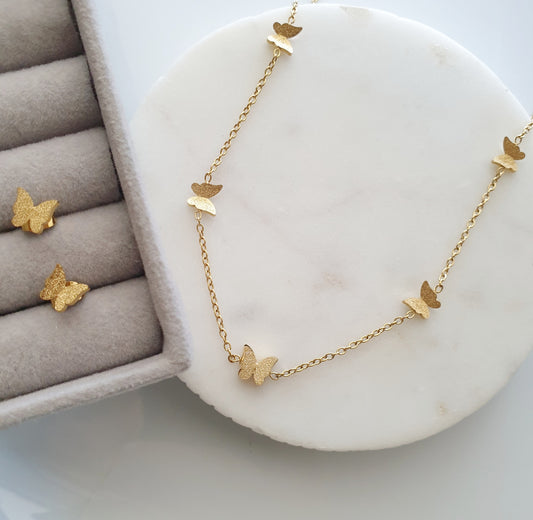 Butterfly Necklace and Earrings Jewelry Set