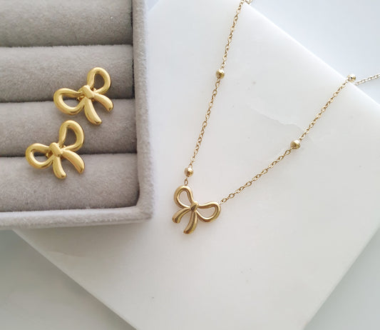 Bow Necklace and Earrings Jewelry Set