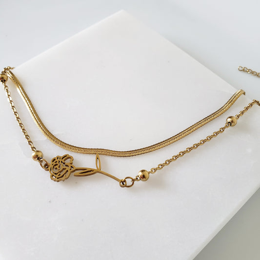 Birth flower Double Chain Bracelet
