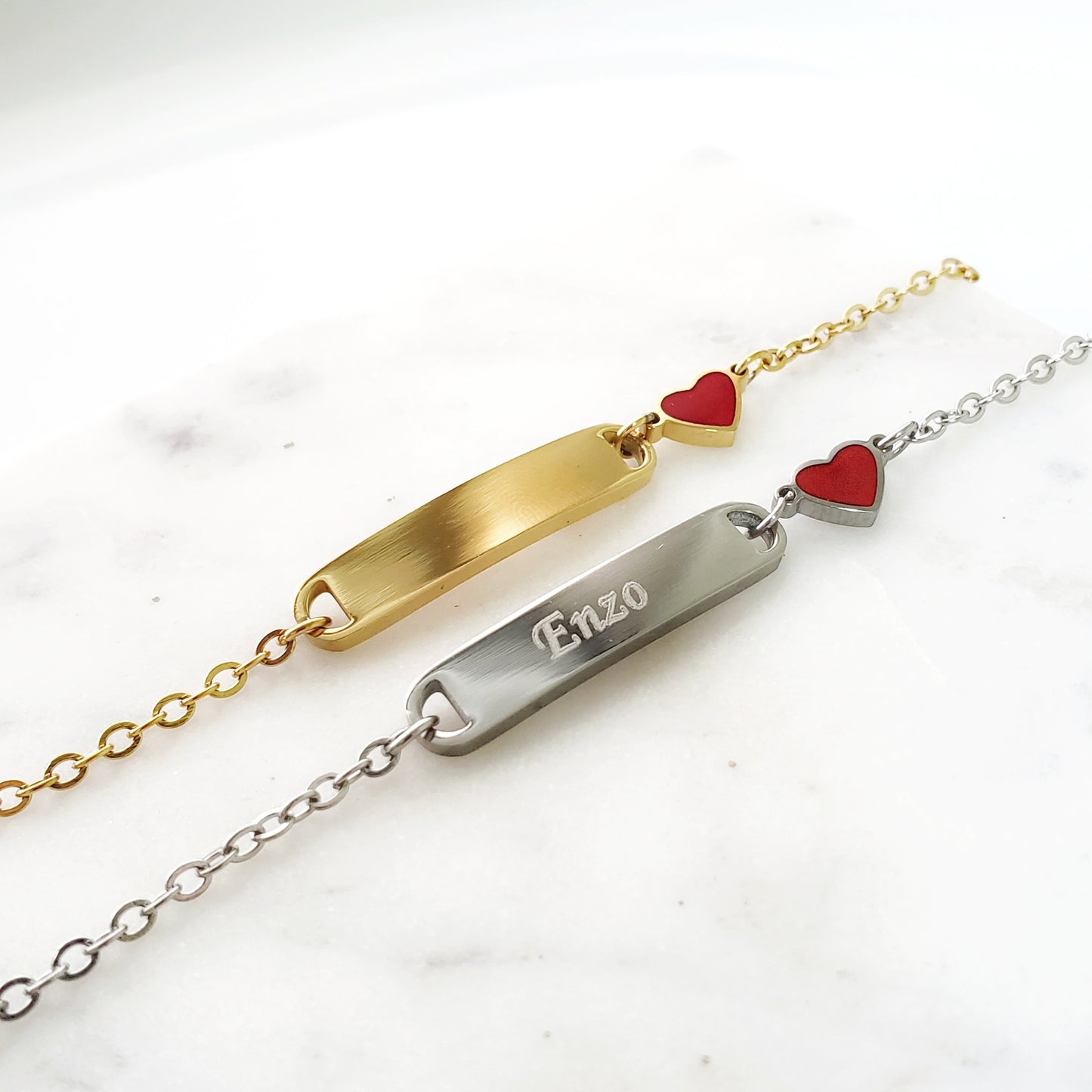 Children's ID Bar Bracelet with Heart Charm