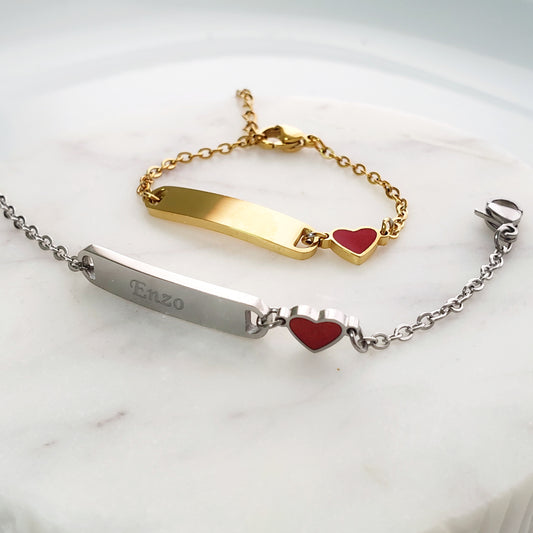 Children's ID Bar Bracelet with Heart Charm