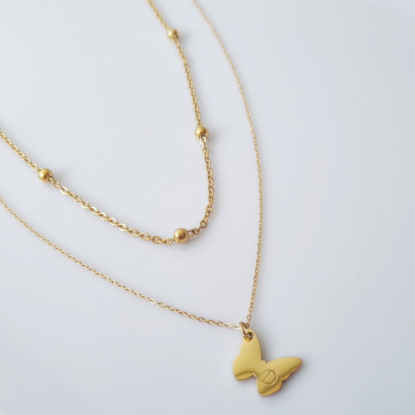 Butterfly  Hand Stamped Layered Initial Necklace